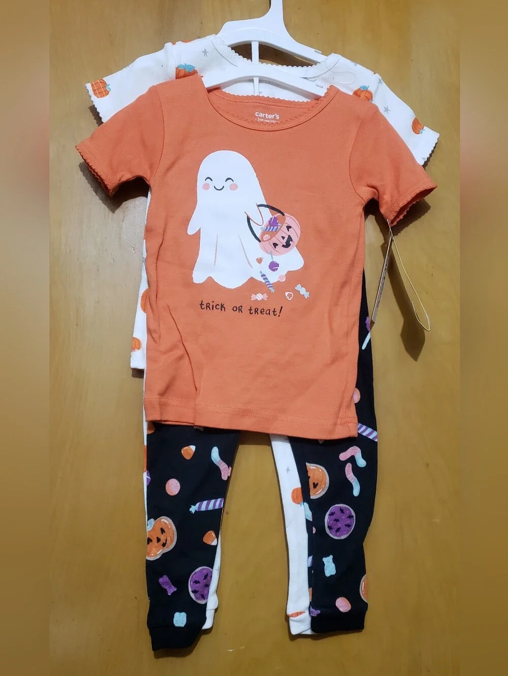 Carter's White and Orange Pumpkin And Ghost Trick Or Treat Pajama Sets